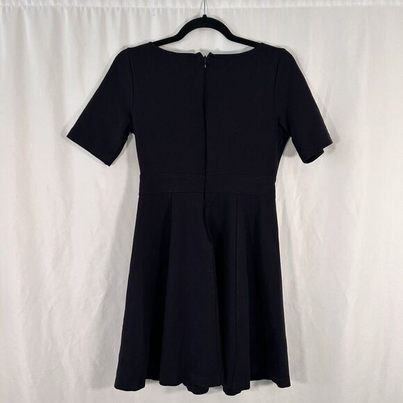 J. Crew Mini Dress Women's 4 Solid Black Short Sleeve Flared Zip Back Round Neck - Picture 6 of 8